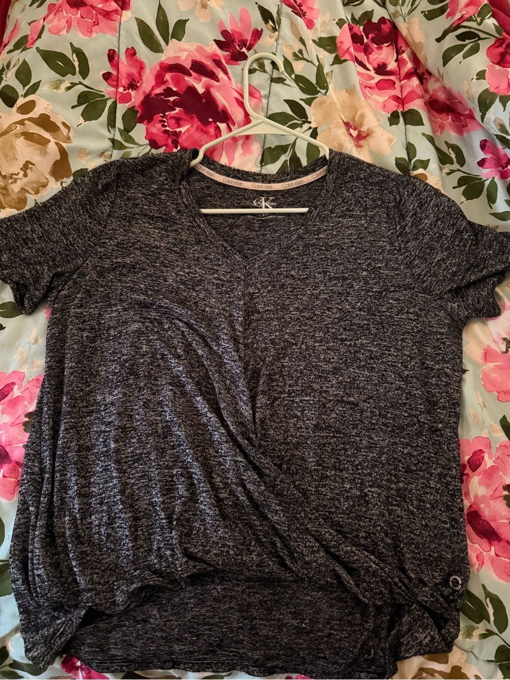 Calvin Klein Black Marled Short Sleeve Twist-Front Tee